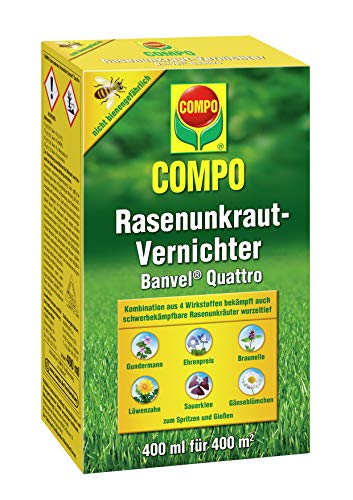 Compo Rasenunkraut-Vernichter Banvel Quattro (Nachfolger Banvel M),  Bekämpfung von schwerbekämpfbaren Unkräutern im Rasen, Konzentrat, 400 ml  (400 m²)